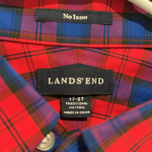 Lands End Men’s No Iron Plaid Button Down Sz 17-37-Tailored Fit/Tall - Picture 3 of 4